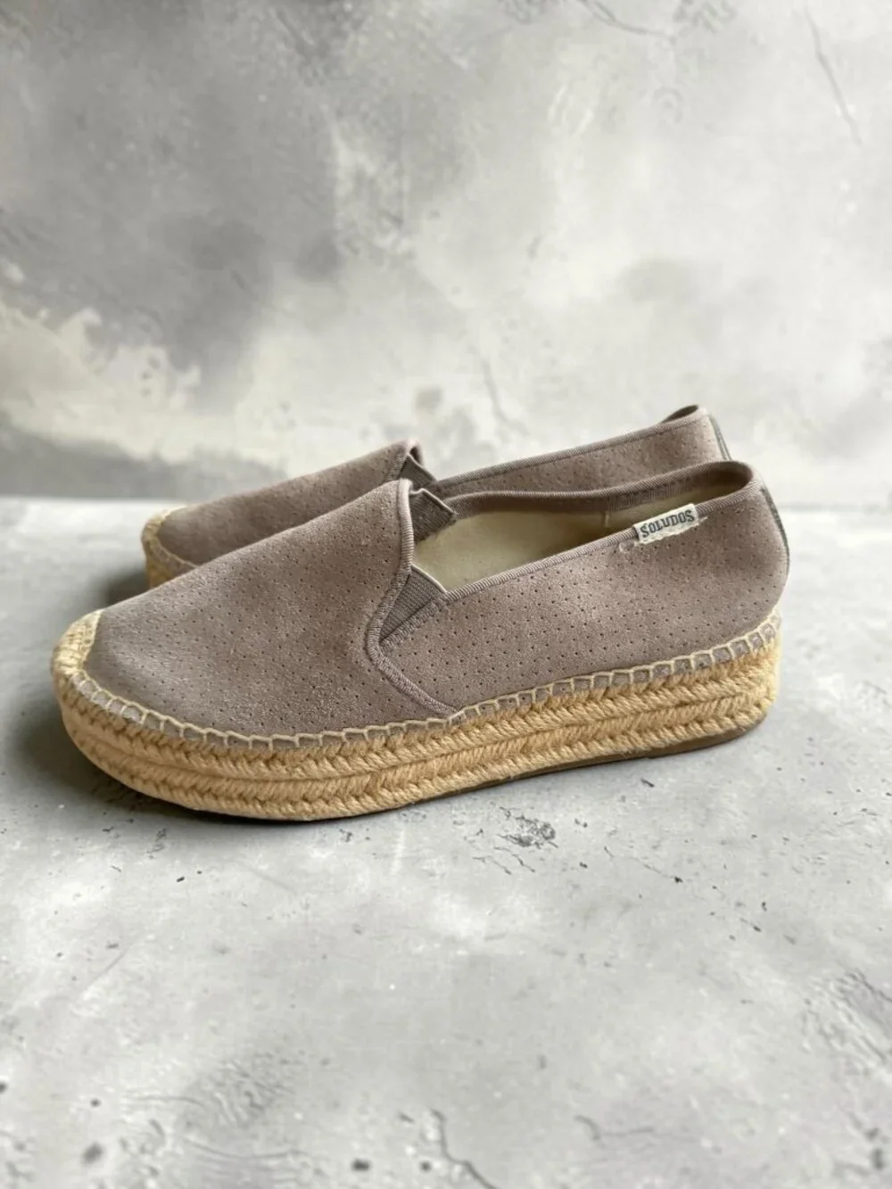 SOLUDOS Taupe Platform Espadrilles Flats Size 6.5